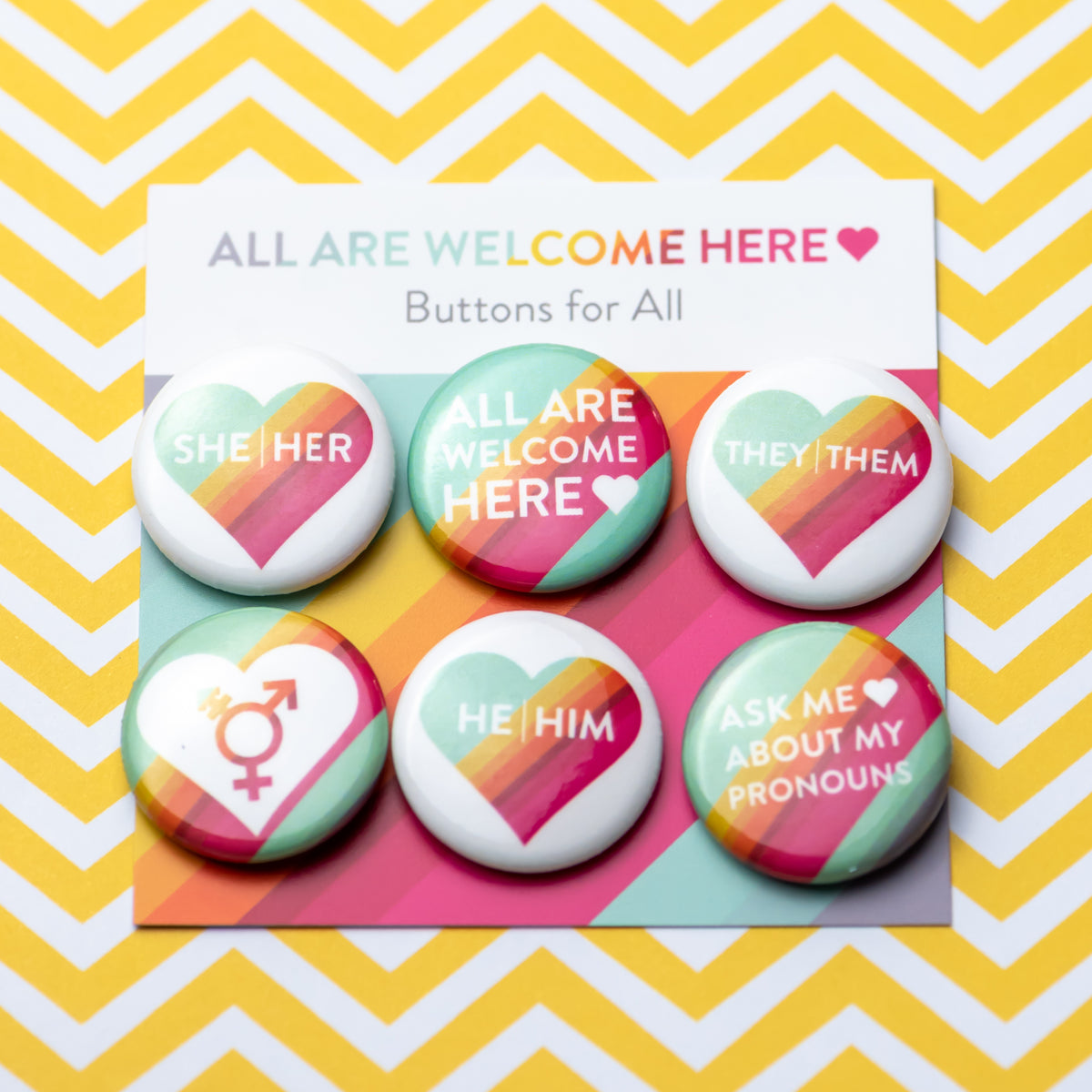 Pronoun Buttons in Bulk – All Are Welcome Here